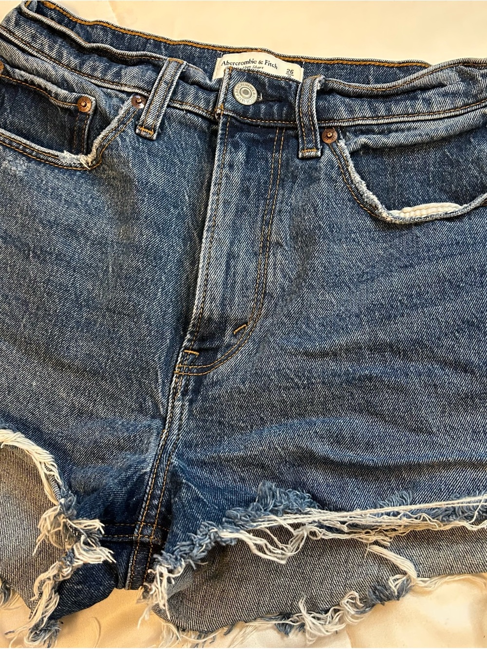 Abercrombie & Fitch Distressed High-Rise Denim Shorts - Blue